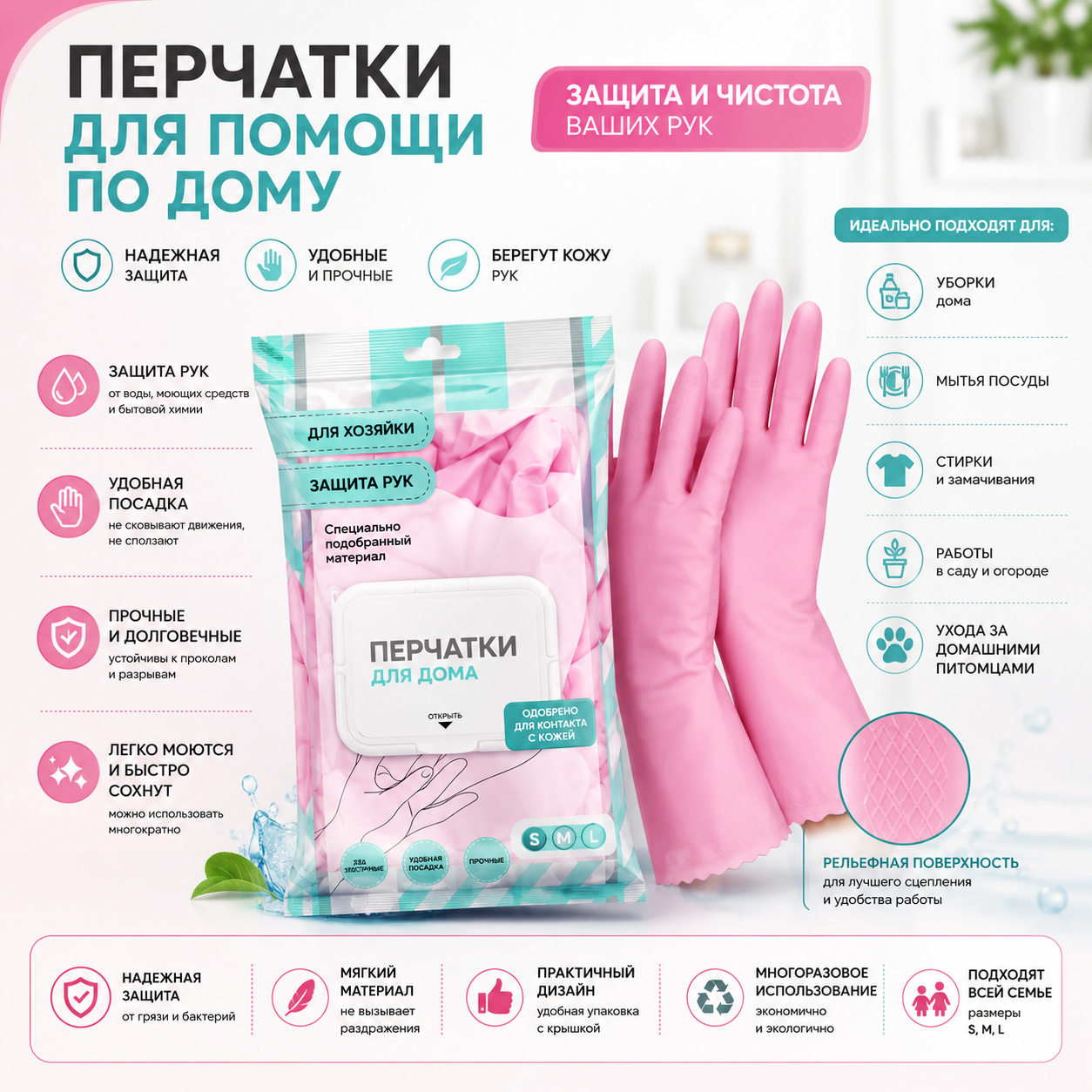 Хозяйственные перчатки для уборки (15 пар)