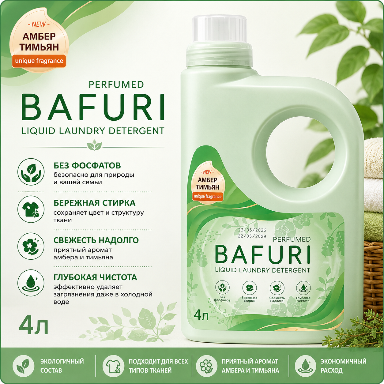 Bafuri гель для стирки (Амбер Тимьян) 4л