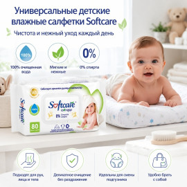 Влажные салфетки для детей Softcare, 80 шт.
