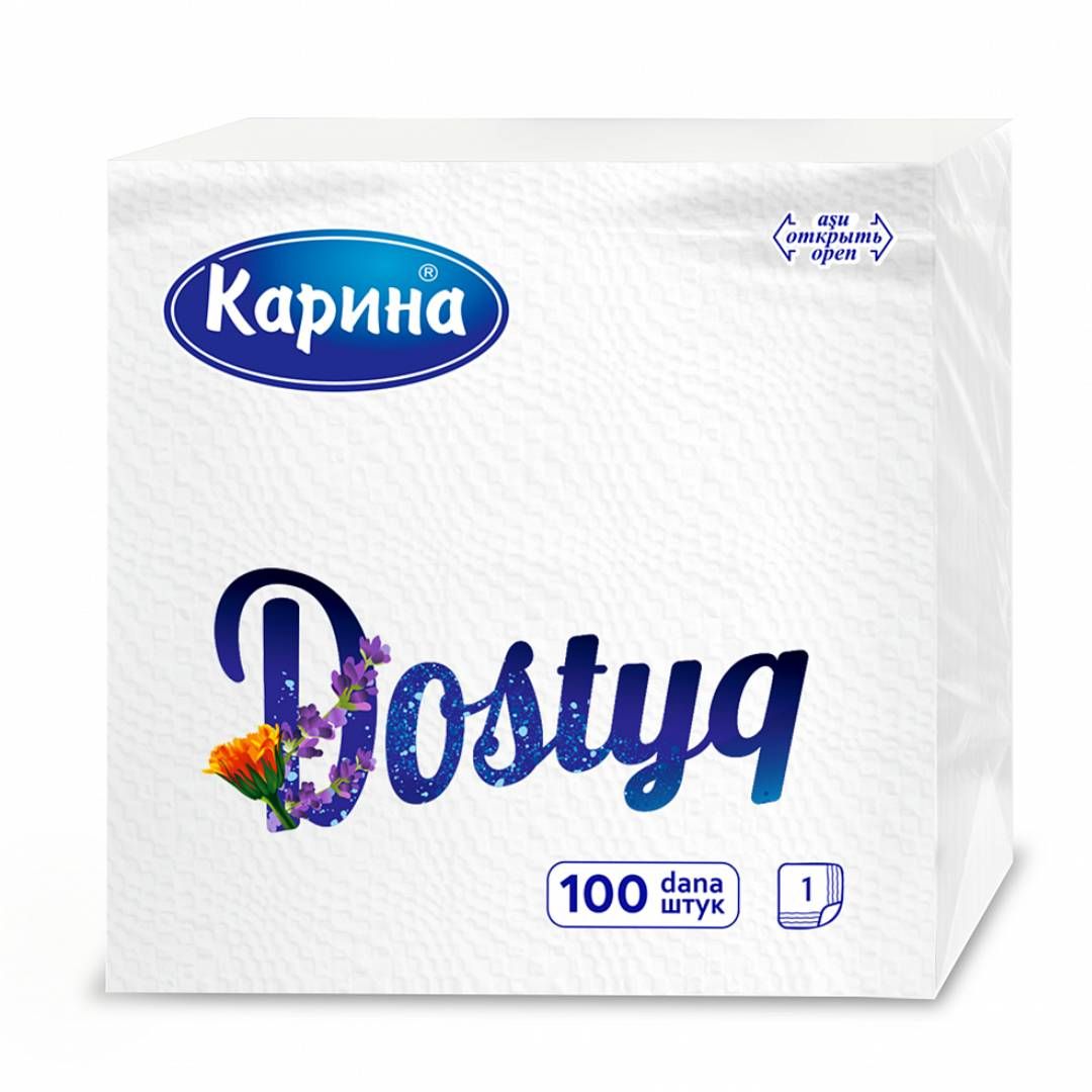Салфетки "Dostyq", 1-слойные, 100 шт, размер листа 24*24 см, белые