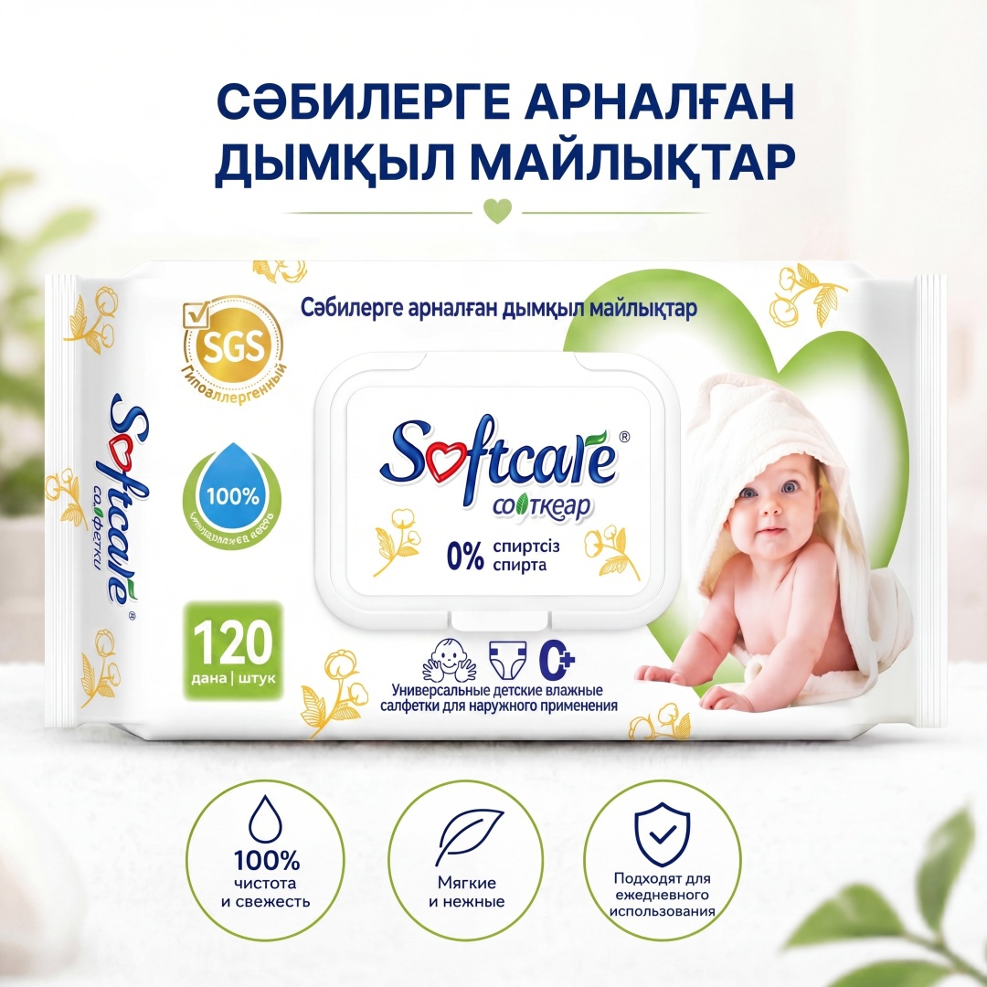 Влажные салфетки для детей Softcare, 120 шт.