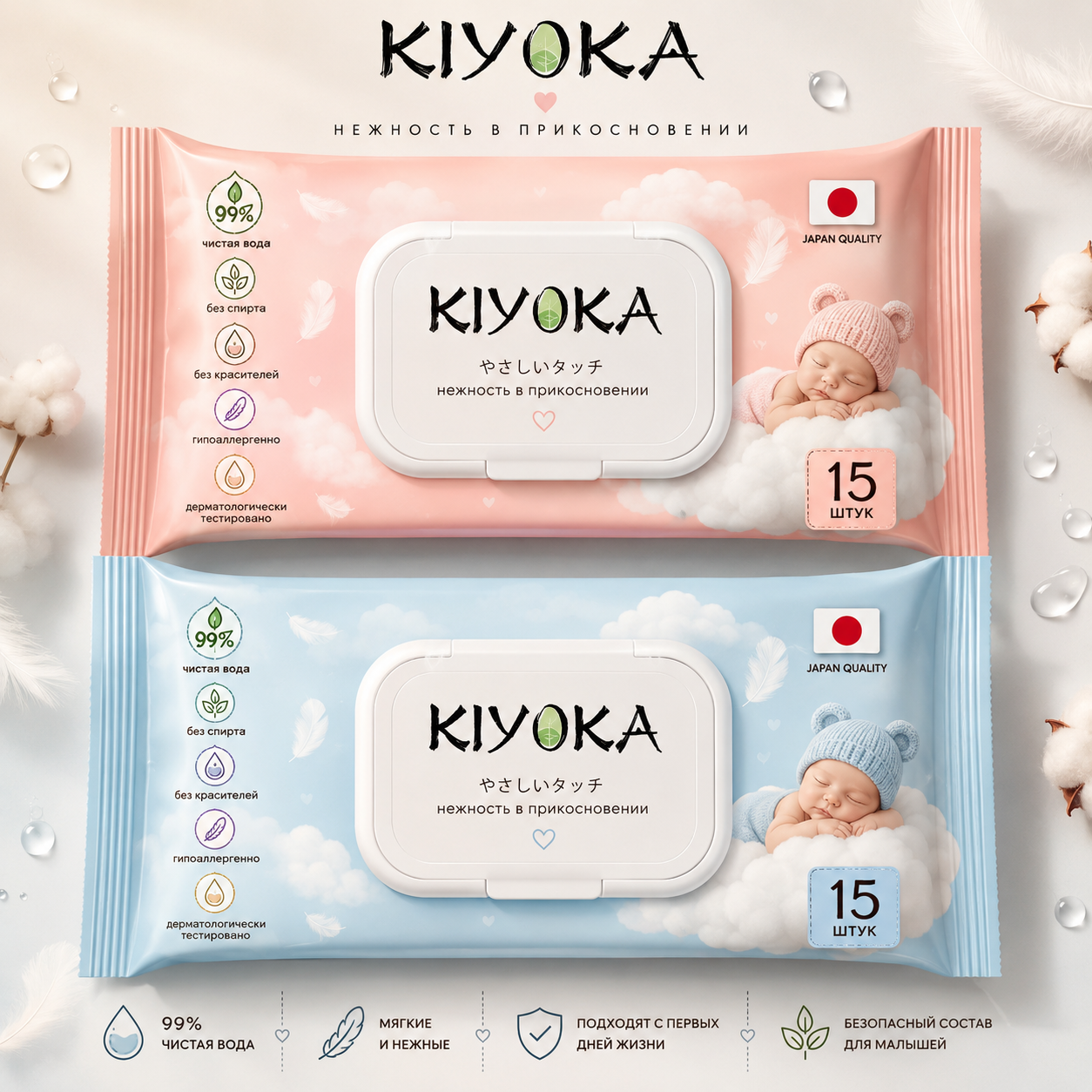 Влажные салфетки Kiyoka 15 шт
