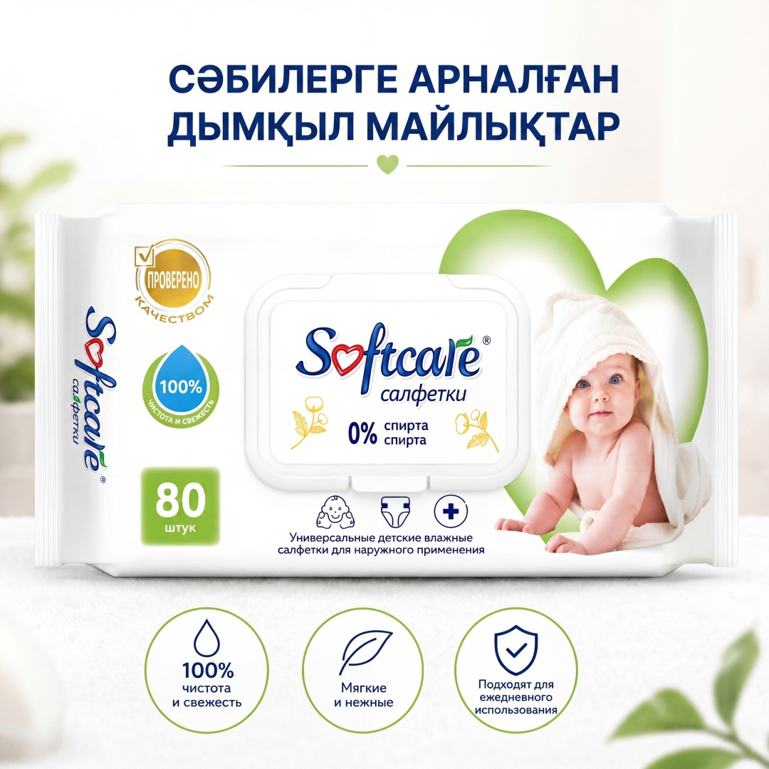 Влажные салфетки для детей Softcare, 80 шт.