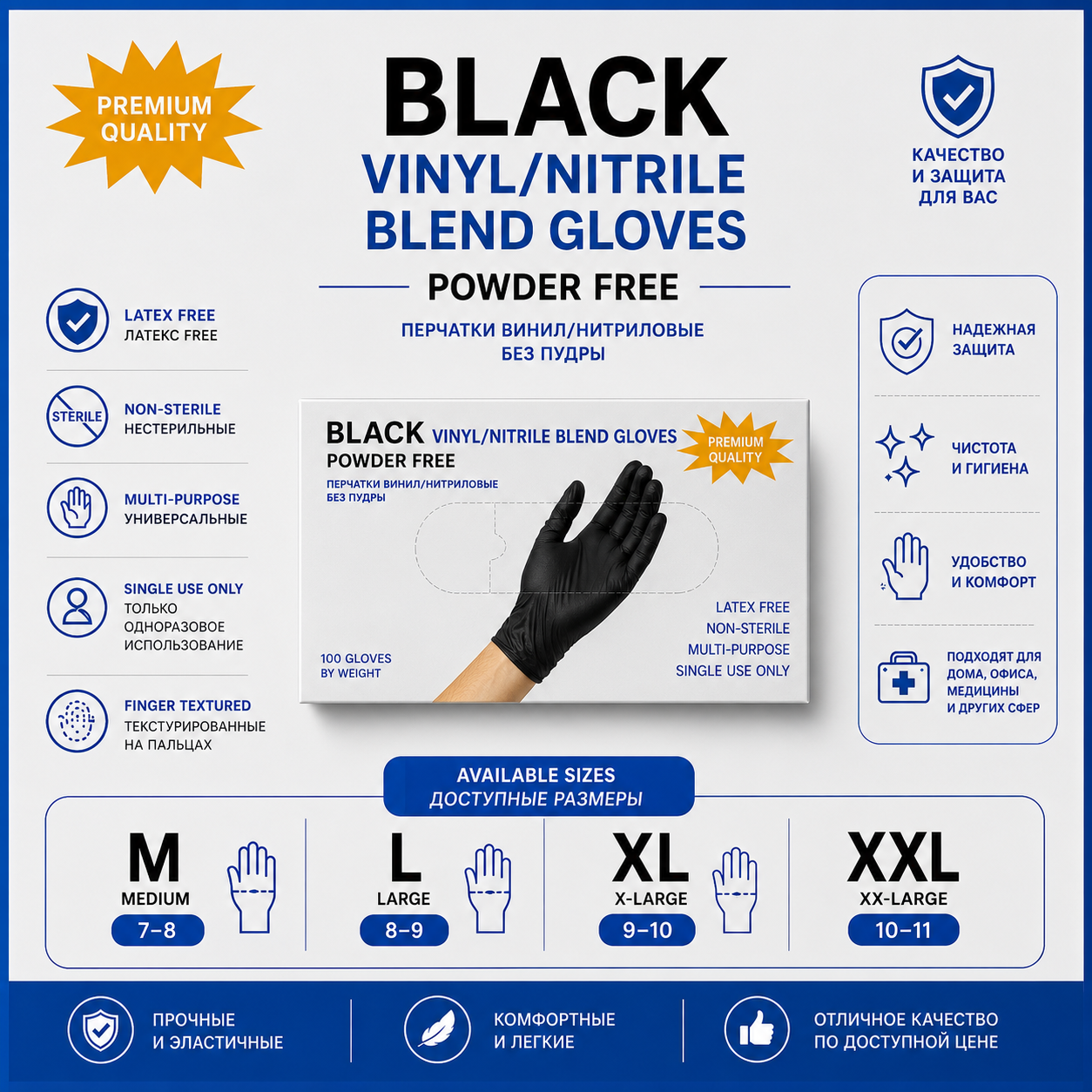 Медицинские перчатки Black VINYL/NITRILE