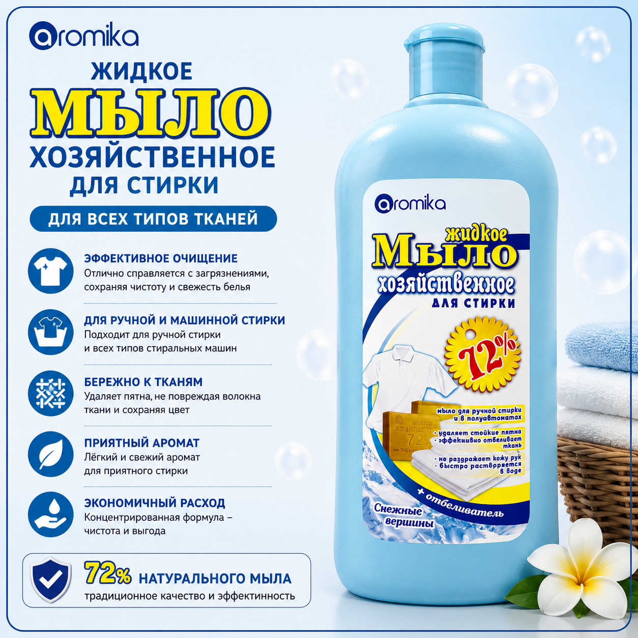 Жидкое мыло хозяственное для стирки 72%